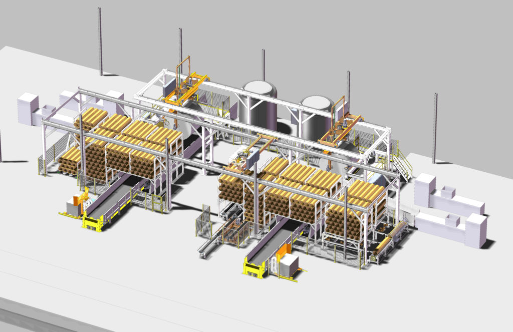 A rendering of an AHI core cleaning and broke handling system.