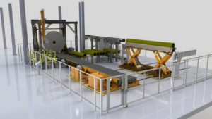 A rendering of a dry end roll handling system