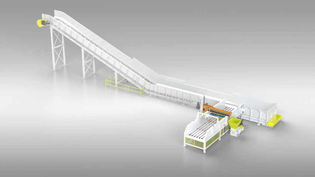 A rendering of a recycle bale dewiring system