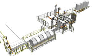 A rendering of a roll packaging system in the nonwovens industry