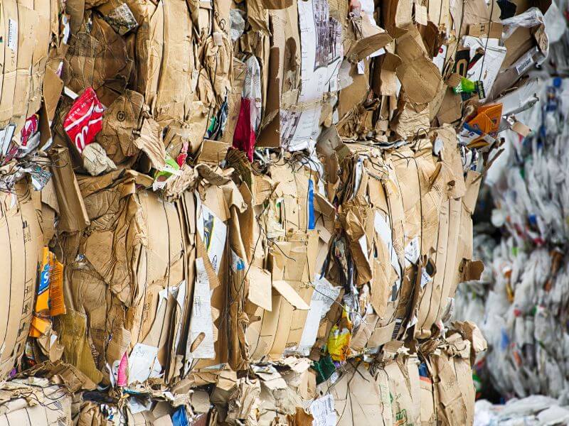 baled cardboard and other recyclables